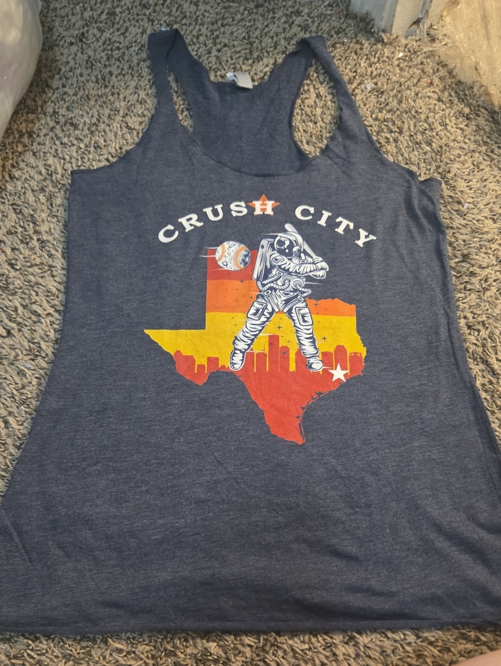 Crush City Navy Racerback Tank Top - Graphic Texas Astronaut